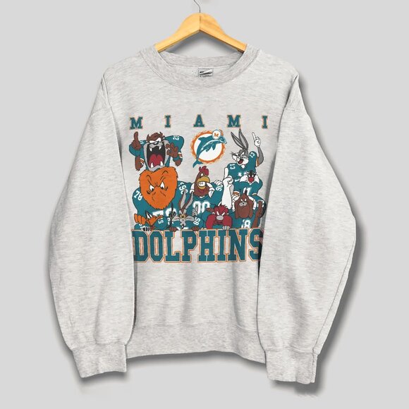 Vintage Miami Dolphins Looney Tunes Football Sweatshirt, Retro 90s NFL Shirt Tee - Picture 1 of 2